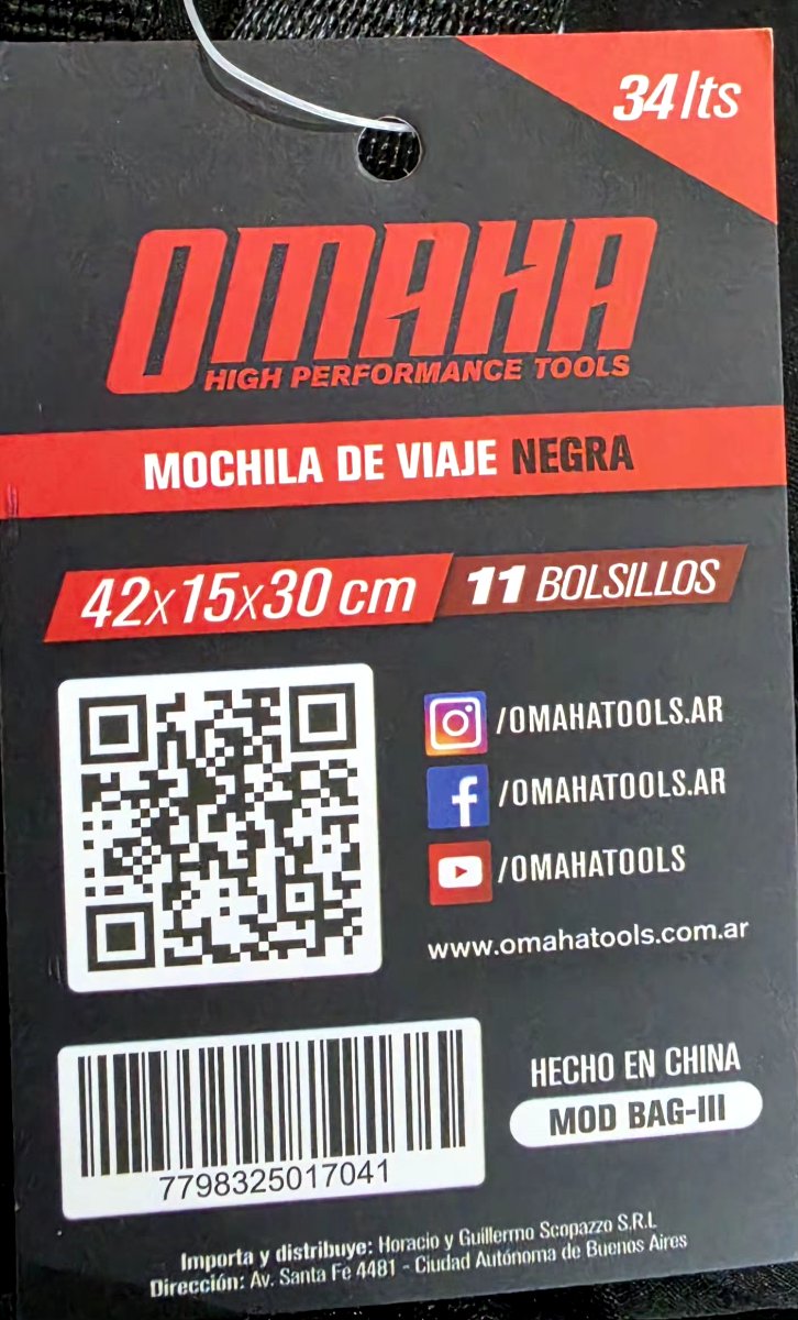 Mochila de Viaje Negra 34L 42x15x30 cm 11 Bolsillos - Omaha 2