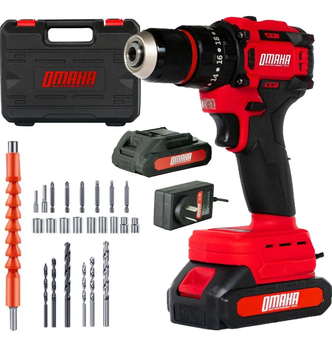 Taladro Percutor Brushless 20V 10 mm + Acces, 2 Baterías y Maletín - Omaha